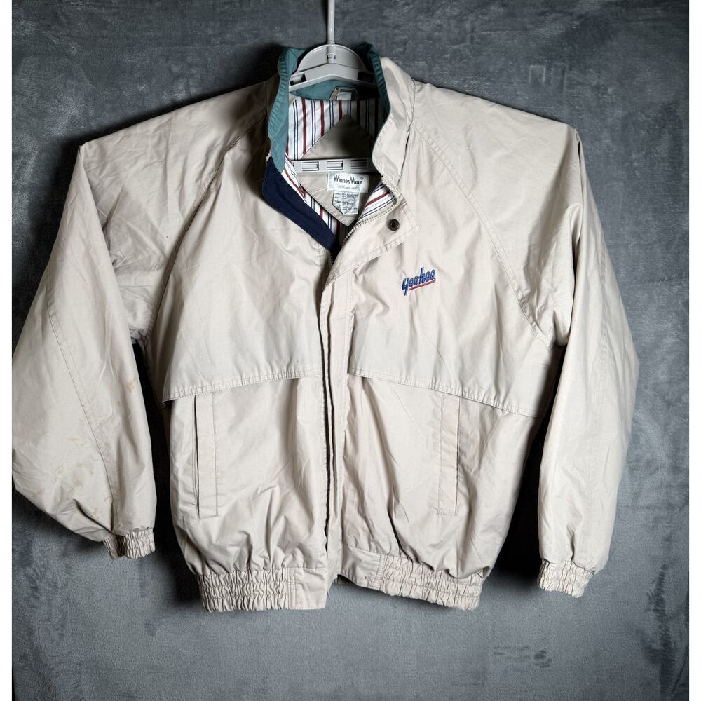 Vintage Yahoo Windbreaker Jacket WinnerMate Hooded Beige Tech Promo 90s